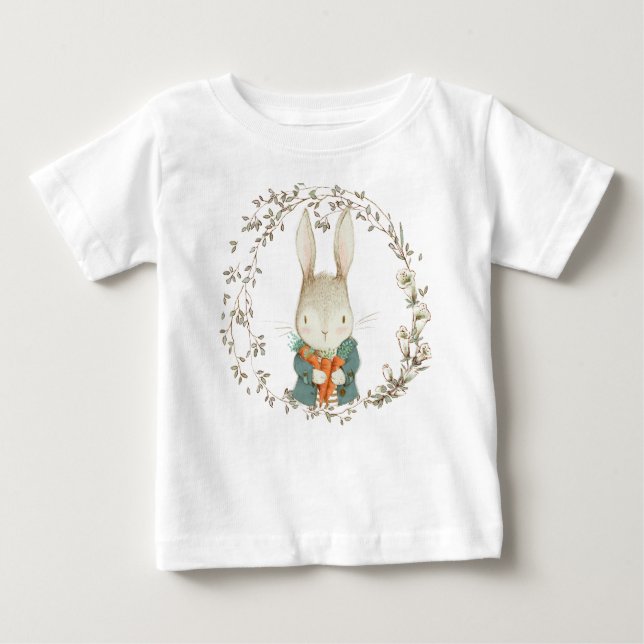 Camiseta Para Bebê Bebê Coelho Com Cenoura (Frente)
