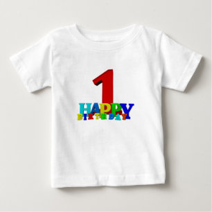 Camiseta Para Bebê Bebê com tipografia feliz de aniversário colorido