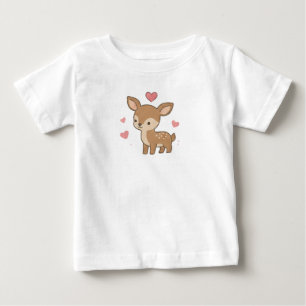 Camiseta Para Bebê Bebê Corça Fofa Coração Rosa Cottagecore