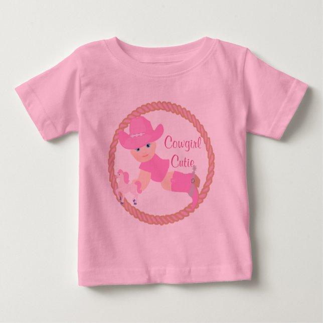 Camiseta Para Bebê Bebê Cowgirl Pink Hat Boots and Horse Hoodie (Frente)