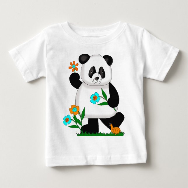 Camiseta Para Bebê Bebê Crianças Panda Com Flores 2 (Frente)