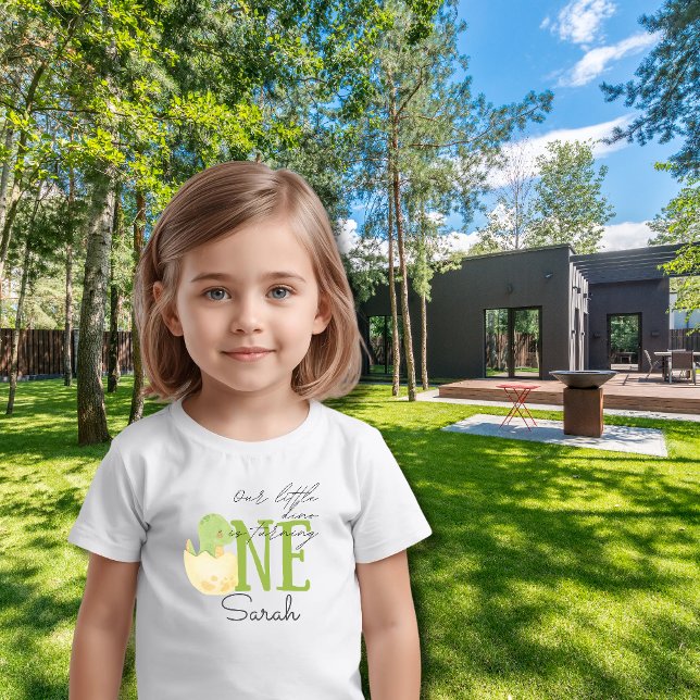 Camiseta Para Bebê Bebê de 1º Aniversário Nome Personalizado Dinossau (Criador carregado)