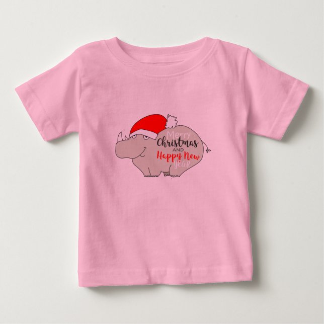 Camiseta Para Bebê Bebê de desenho animado fofo Rinoceronte Natal ros (Frente)