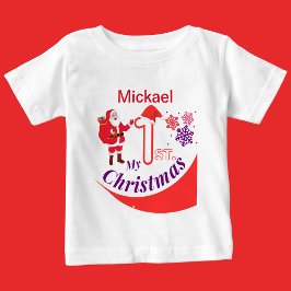 Camiseta Para Bebê Bebê de Natal Personalizado "Meu Natal de 1rua"