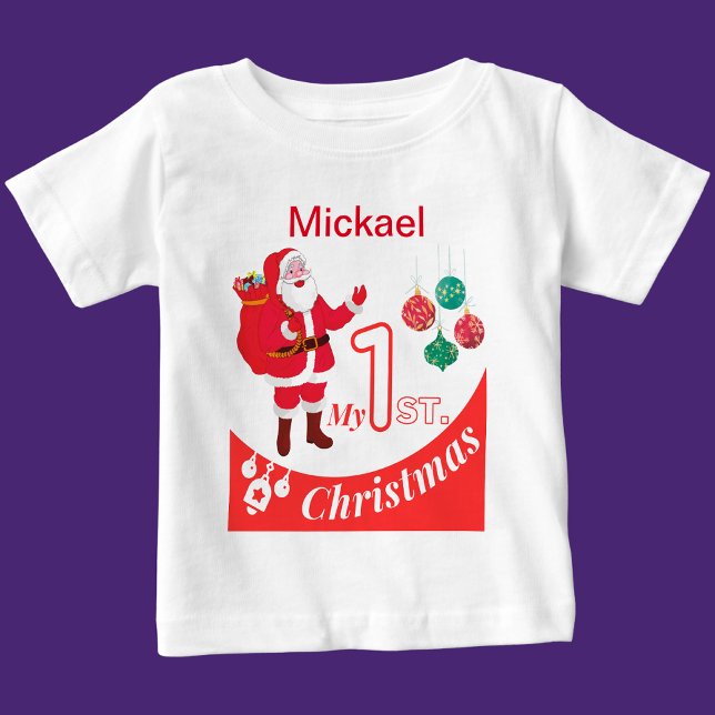 Camiseta Para Bebê Bebê de Natal Personalizado "Meu Natal de 1rua" (Criador carregado)