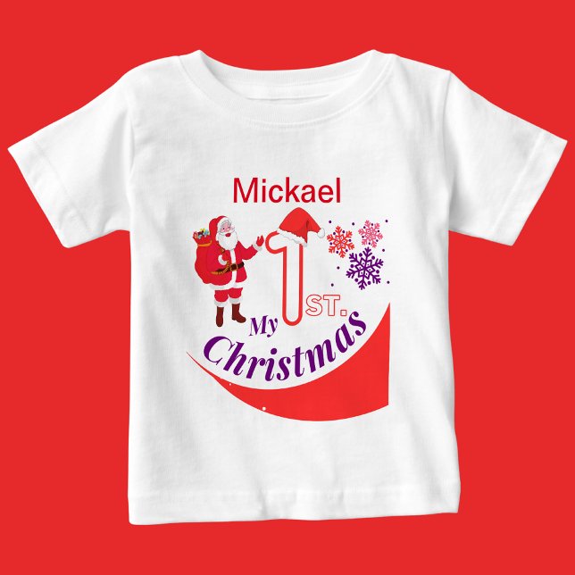 Camiseta Para Bebê Bebê de Natal Personalizado "Meu Natal de 1rua" (Criador carregado)