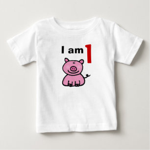 Camiseta Para Bebê Bebê de um ano de idade (porco rosa)