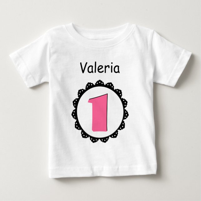 Camiseta Para Bebê Bebê De Um Ano, Garota De Aniversário, Dotada V03 (Frente)