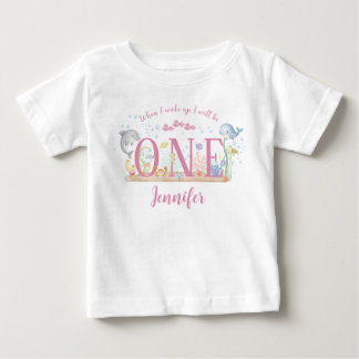 Camiseta Para Bebê Bebê de Um Ano Menina Aquarela Sob o Mar