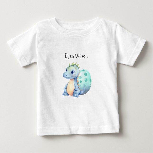 Camiseta Para Bebê Bebê Dinossauro Aquarela Fofo  (Frente)
