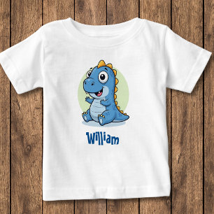 Camiseta Para Bebê Bebê Dinossauro Azul Adorável