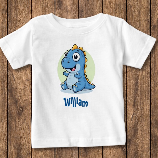 Camiseta Para Bebê Bebê Dinossauro Azul Adorável (Criador carregado)