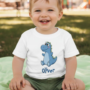 Camiseta Para Bebê Bebê Dinossauro Azul Adorável Cartoon