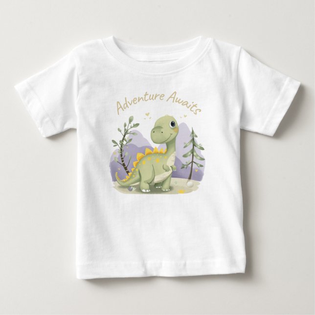 Camiseta Para Bebê Bebê Dinossauro Fofo (Frente)