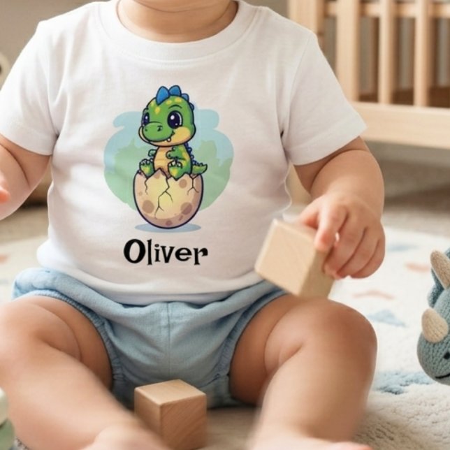 Camiseta Para Bebê Bebê Dinossauro Fofo Eclodindo (Criador carregado)