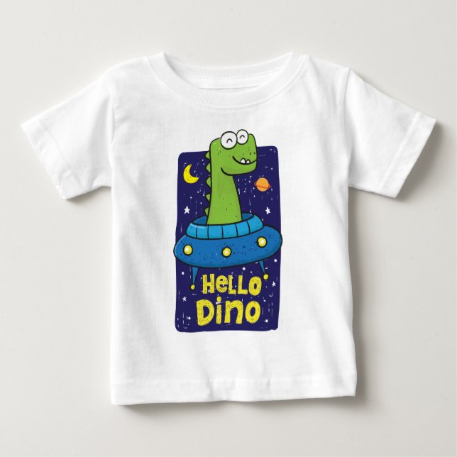 Camiseta Para Bebê Bebê dinossauro OVNI  (Frente)