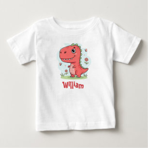 Camiseta Para Bebê Bebê Dinossauro Vermelho Fofo