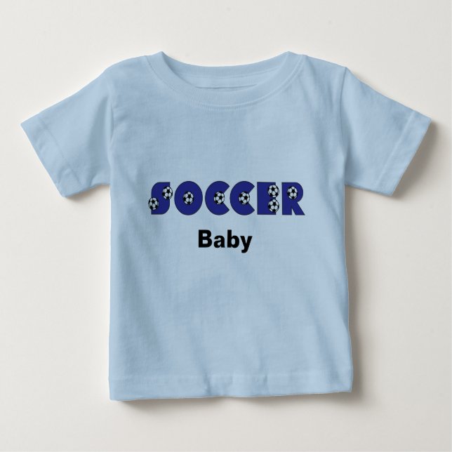 Camiseta Para Bebê Bebê do futebol no azul (Frente)