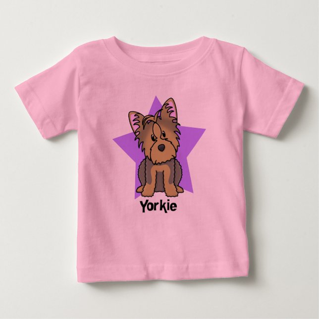 Camiseta Para Bebê Bebê do yorkshire terrier da estrela de Kawaii (Frente)