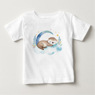 Camiseta Para Bebê Bebê doce bonito na lua -
