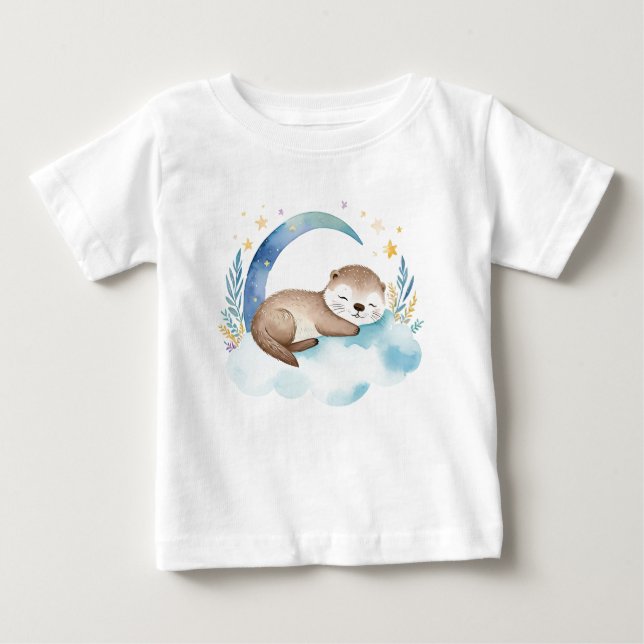 Camiseta Para Bebê Bebê doce bonito na lua - (Frente)