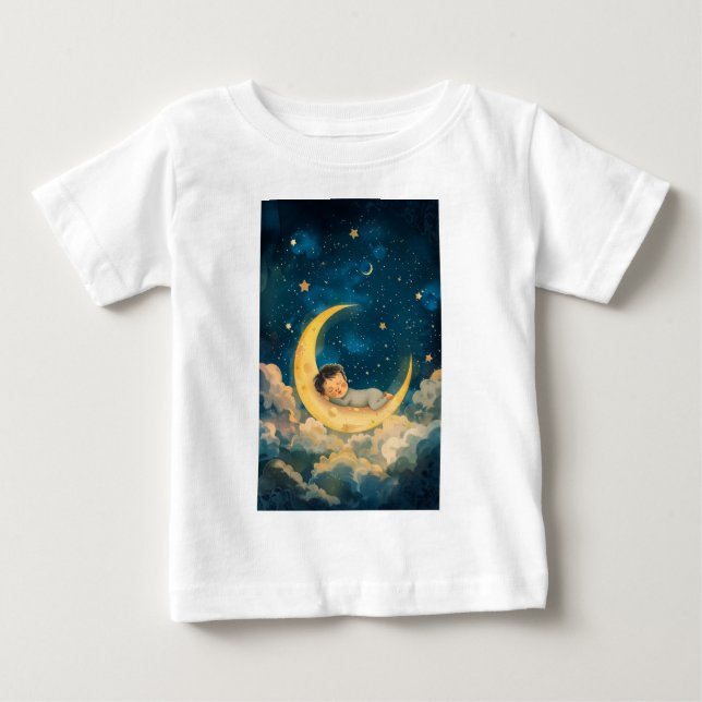 Camiseta Para Bebê Bebê dormindo na lua (Frente)