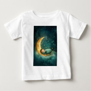 Camiseta Para Bebê Bebê dormindo na lua