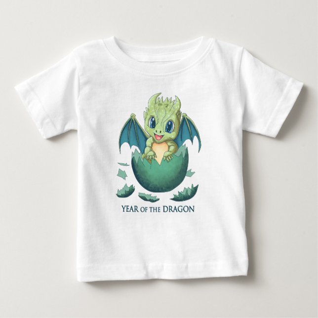Camiseta Para Bebê Bebê Dragão, 2024 Ano do Dragão, Anime Kawaii (Frente)