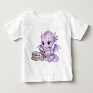Camiseta Para Bebê Bebê Dragão Adorável Lendo Fantasia Aquarela Infan
