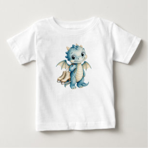 Camiseta Para Bebê Bebê Dragão de Inverno Fofo com Patins de Gelo par