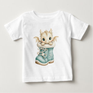 Camiseta Para Bebê Bebê Dragão de Inverno Fofo em Bota de Neve para C
