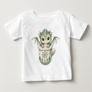 Camiseta Para Bebê Bebê Dragão de Inverno Fofo Meia Aquarela 