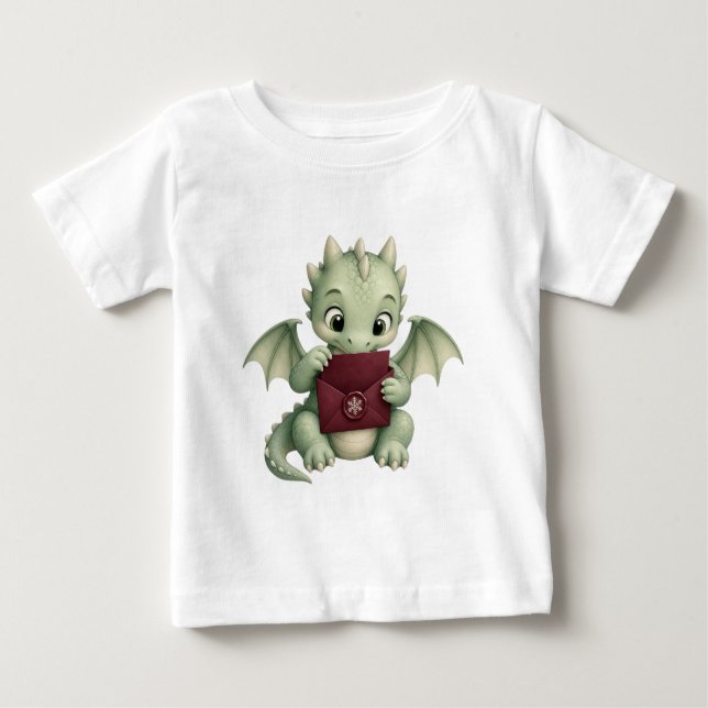 Camiseta Para Bebê Bebê Dragão Fofo com Envelope Vermelho para Crianç (Frente)