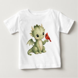 Camiseta Para Bebê Bebê Dragão Fofo com Filhotes de Cardinal Vermelho