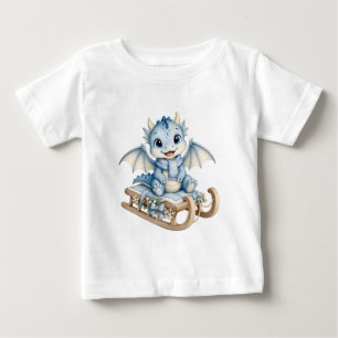 Camiseta Para Bebê Bebê Dragão Fofo de Inverno Andando de Trenó Crian
