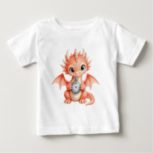 Camiseta Para Bebê Bebê Dragão Laranja Fofo com Relógio de Bolso para