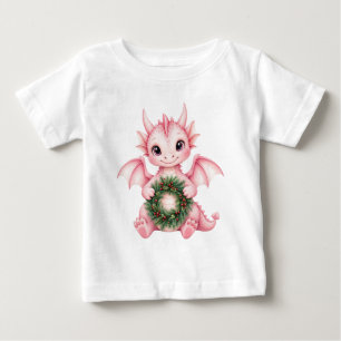 Camiseta Para Bebê Bebê Dragão Rosa Fofo com Coroa de Natal para Cria