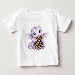 Camiseta Para Bebê Bebê Dragão Roxo Fofo Segurando Pinhas para Crianç