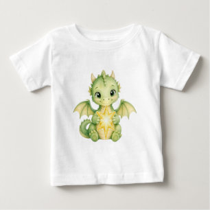 Camiseta Para Bebê Bebê Dragão Verde Fofo Segurando a Estrela de Nata