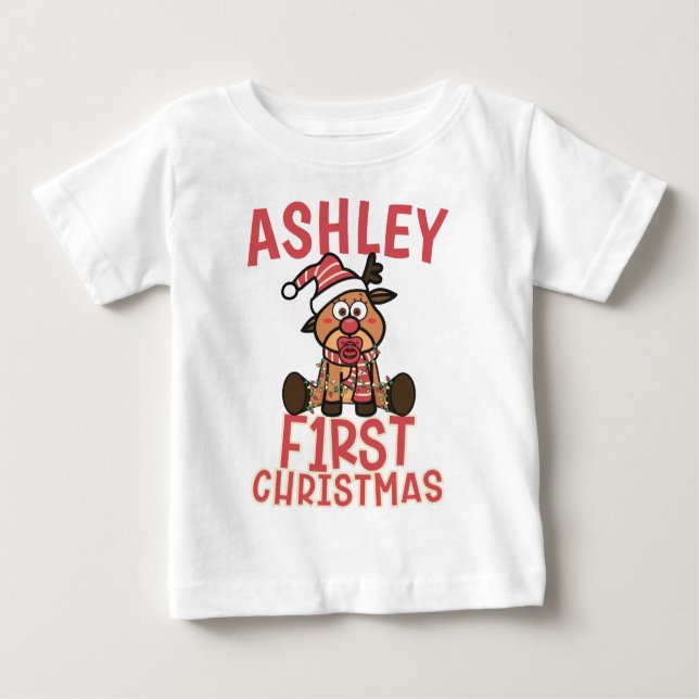 Camiseta Para Bebê Bebê é o primeiro bebezinho de Natal (Frente)