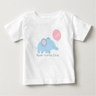 Camiseta Para Bebê Bebê elefante azul fofo com um balão rosa