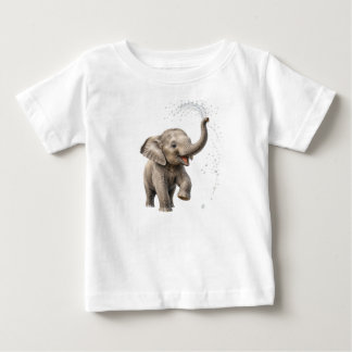 Camiseta Para Bebê Bebê Elefante Brincalhão Pulando no Rio Fofo Selva