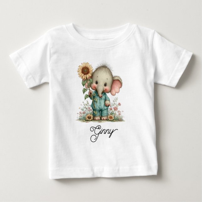 Camiseta Para Bebê Bebê Elefante Fofo (Frente)