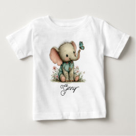 Camiseta Para Bebê Bebê Elefante Fofo com Borboleta Azul
