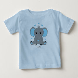 Camiseta Para Bebê Bebê elefante fofo de azul, desenho à mão, 