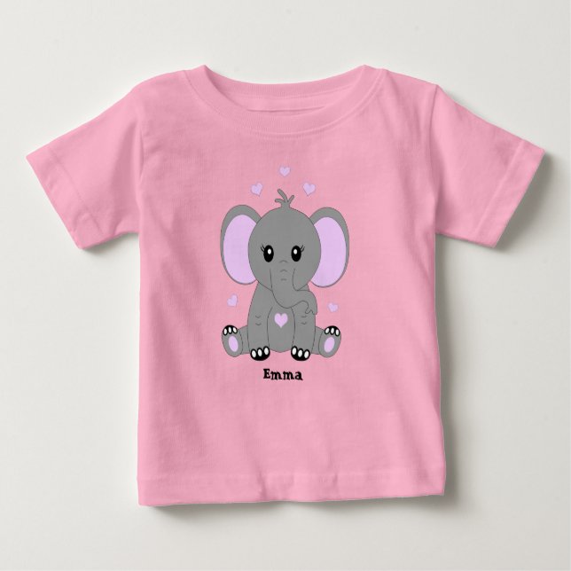 Camiseta Para Bebê Bebê elefante fofo de rosa para meninas (Frente)