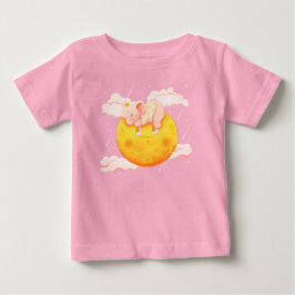 Camiseta Para Bebê Bebê Elefante Fofo Dormindo na Lua