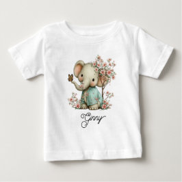 Camiseta Para Bebê Bebê Elefante Fofo em Flores de Cerejeira