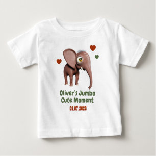 Camiseta Para Bebê Bebê Elefante Nome Personalizado Data Momento Fofo