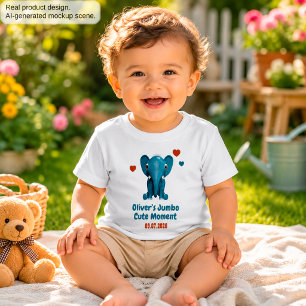Camiseta Para Bebê Bebê Elefante Nome Personalizado Data Momento Fofo